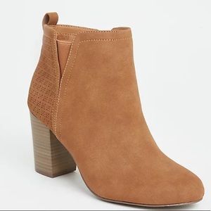 COGNAC FAUX SUEDE PERFORATED BACK BOOTIE (WW)